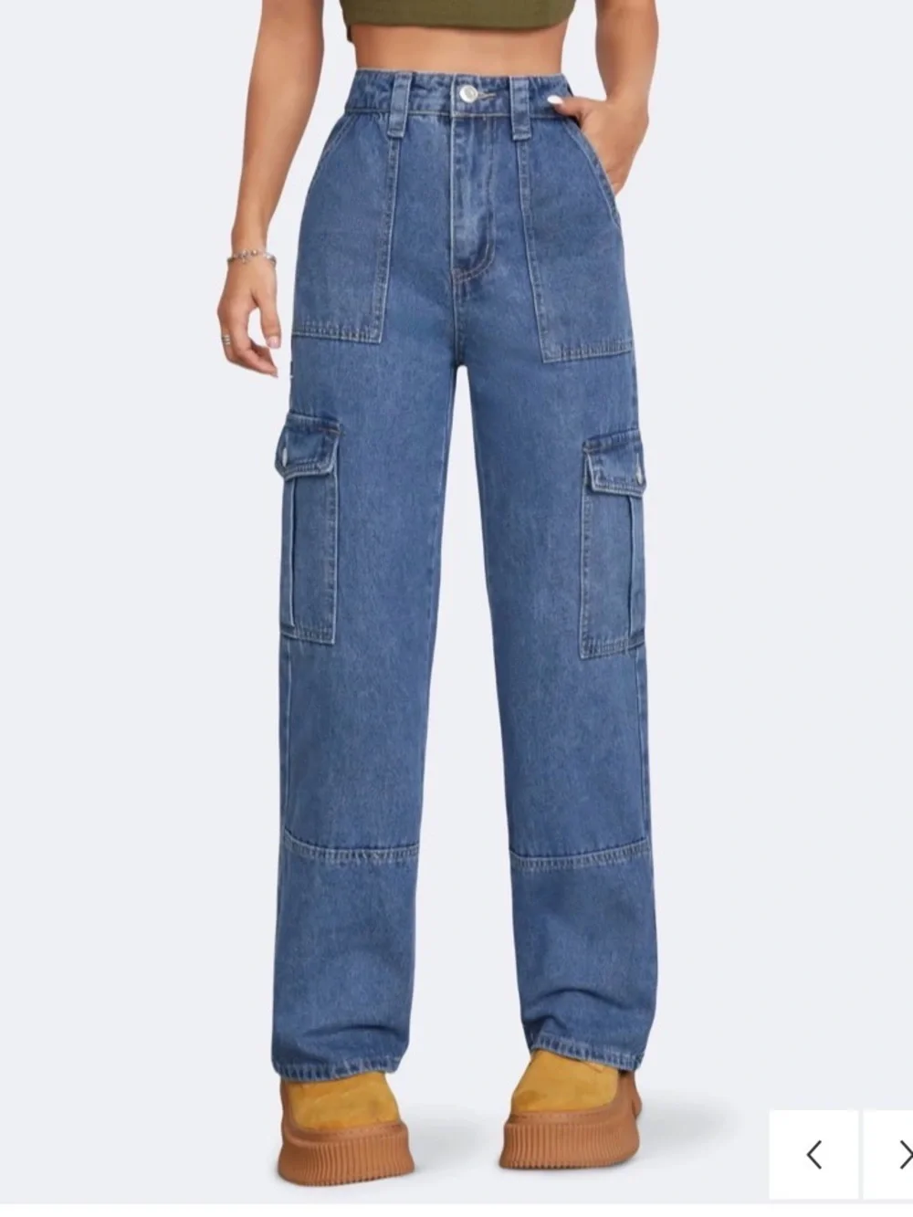 Flvsun-Women's High Waist Baggy Cargo Jeans - Loose Fit Utility Pants With Pocke - Picture 1 of 6
